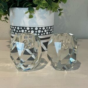 Prism Cut Crystal glass Hobby Lobby Single Candle Holder set  2”